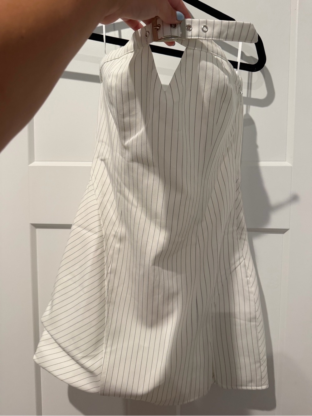 REVOLVE BYDLN White Dress with Thin Black Pinstripes